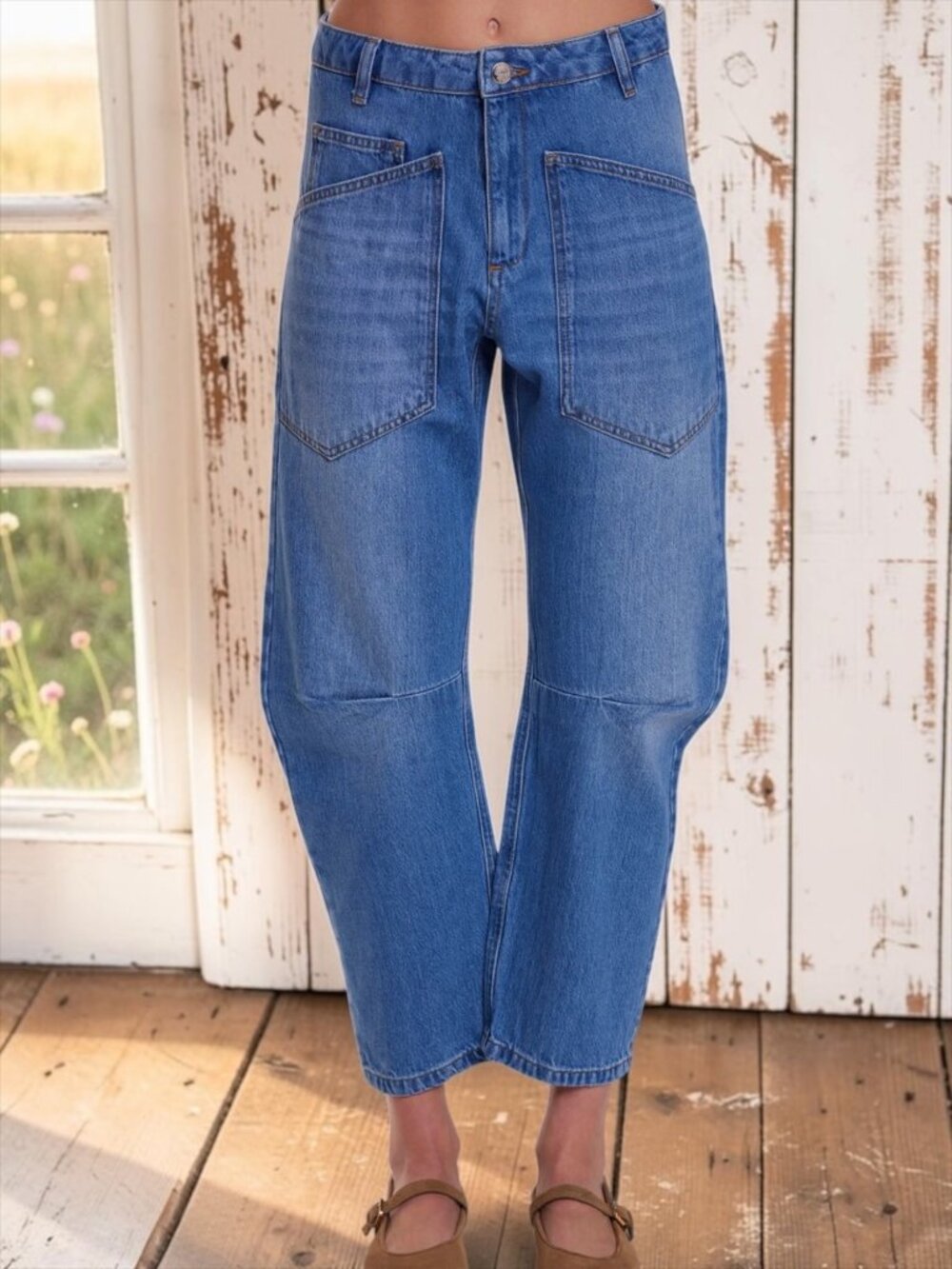 Secular Eastyn Barrel Leg Jean 26 Blue Trendy Cropped